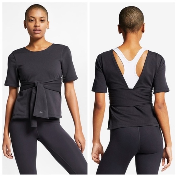 Nike Tops - Nike Studio Dri-Fit Short Sleeve Yoga Tie Top Medium